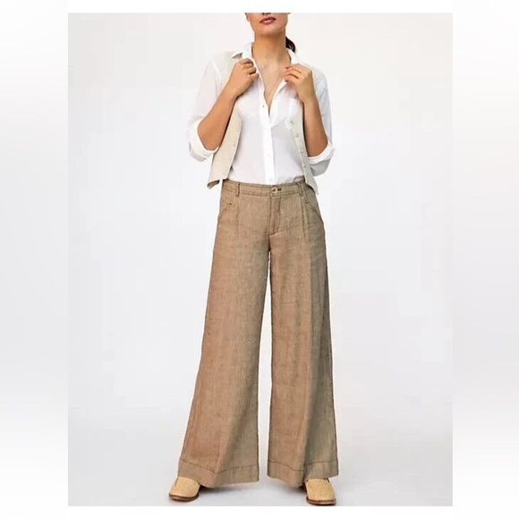 Anthropologie Pants - Anthropologie Linen Low Rise Wide Leg Pants Tan Size 14
